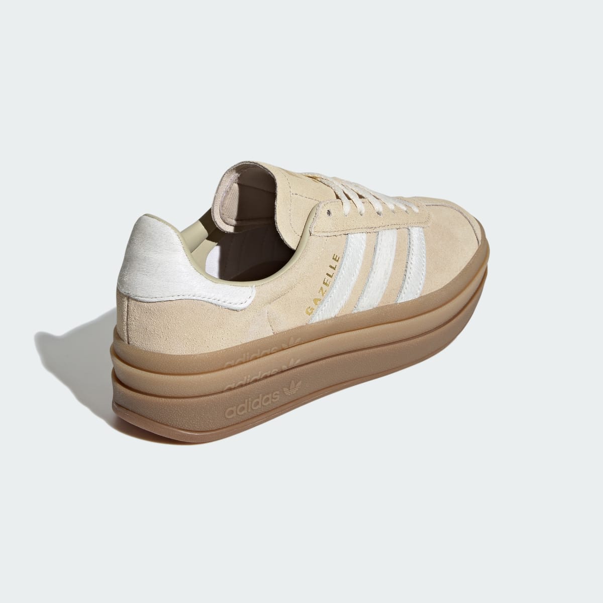 Adidas Women's GAZELLE BOLD SHOES - Stone Khaki / Cream White / Gold Metallic - Image 5
