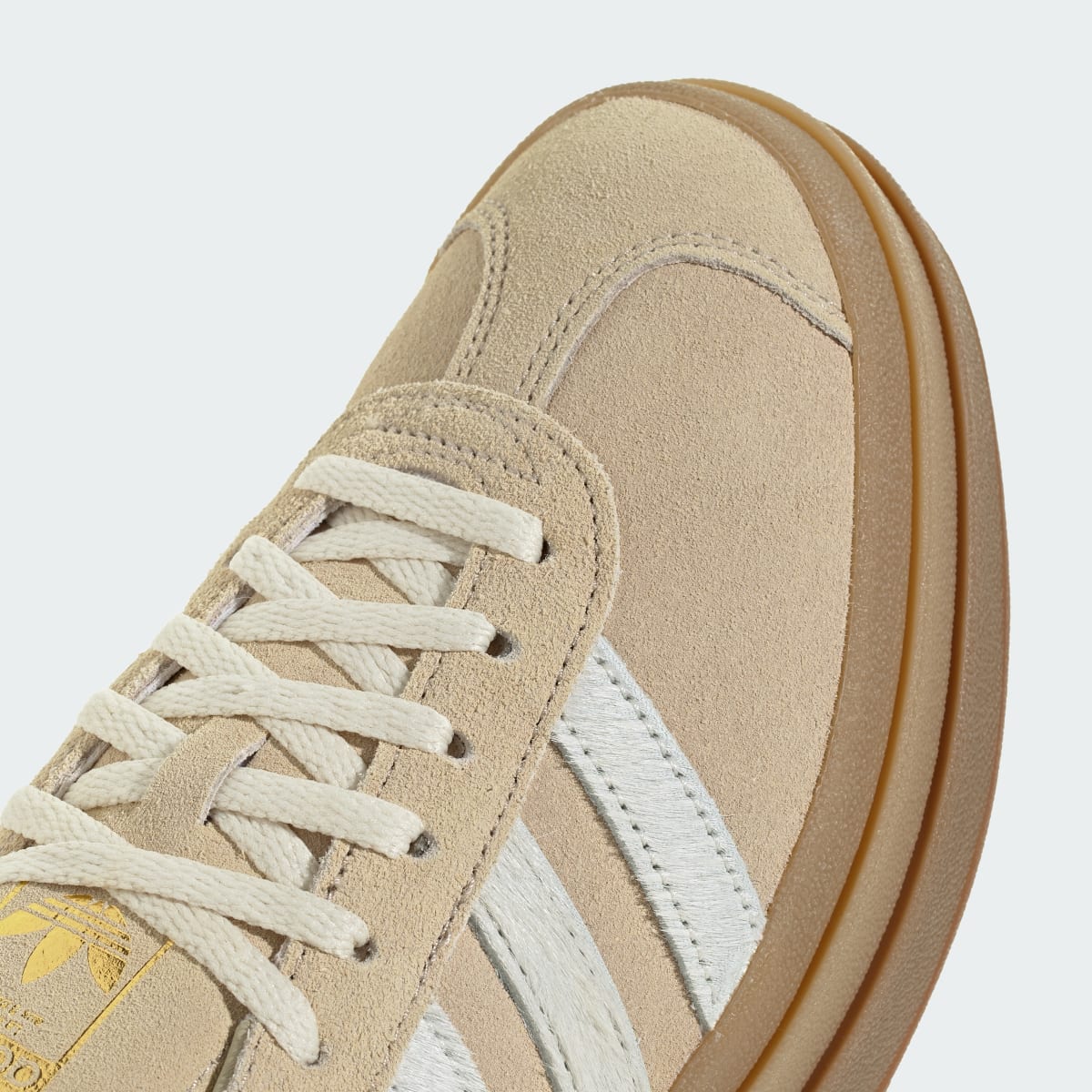 Adidas Women's GAZELLE BOLD SHOES - Stone Khaki / Cream White / Gold Metallic - Image 8