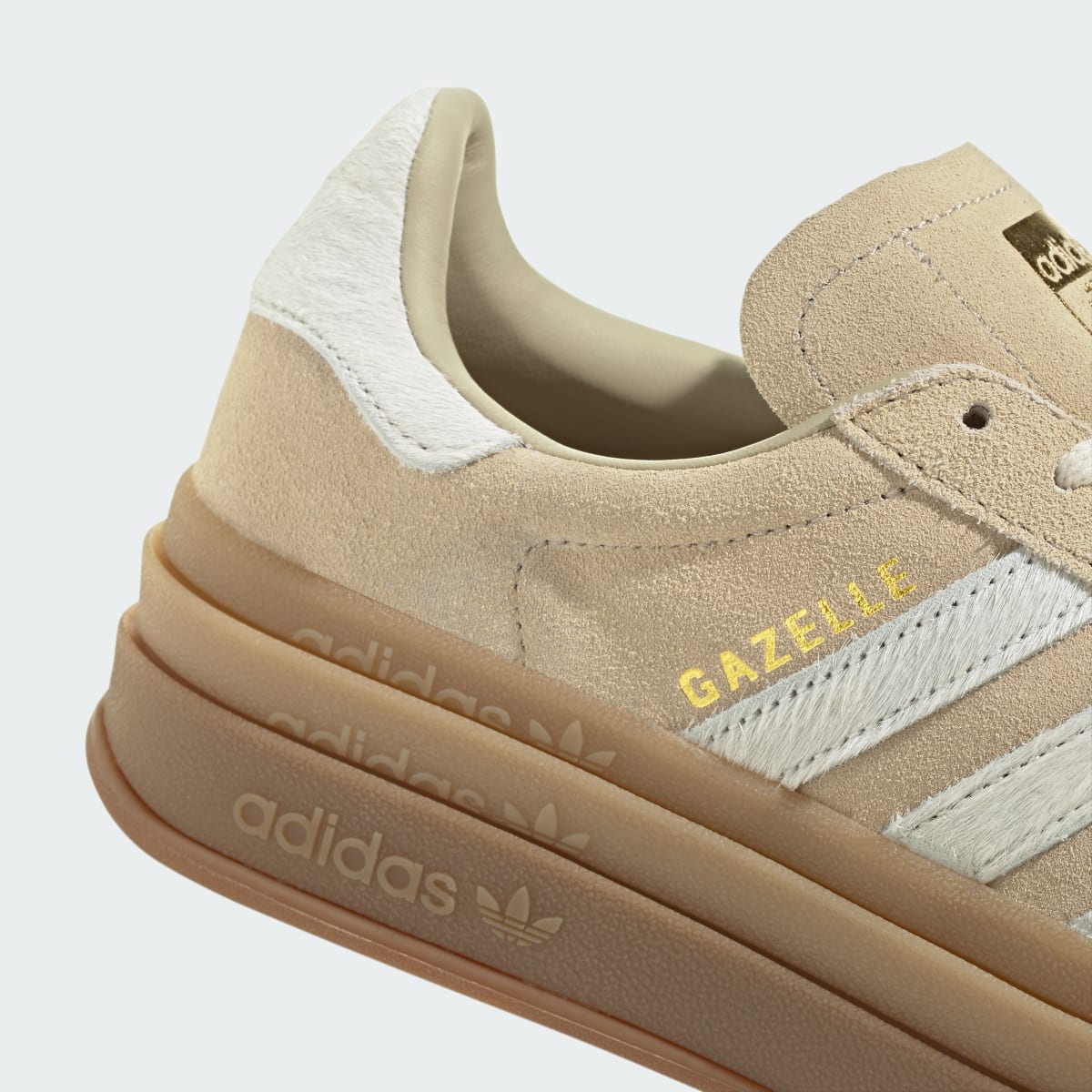 Adidas Women's GAZELLE BOLD SHOES - Stone Khaki / Cream White / Gold Metallic - Image 9