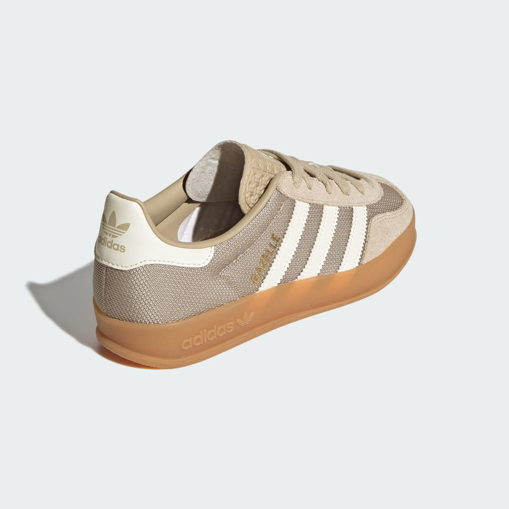 Adidas Kids' GAZELLE INDOOR SHOES - Khaki Three / Off White / Gold Metallic - Image 5