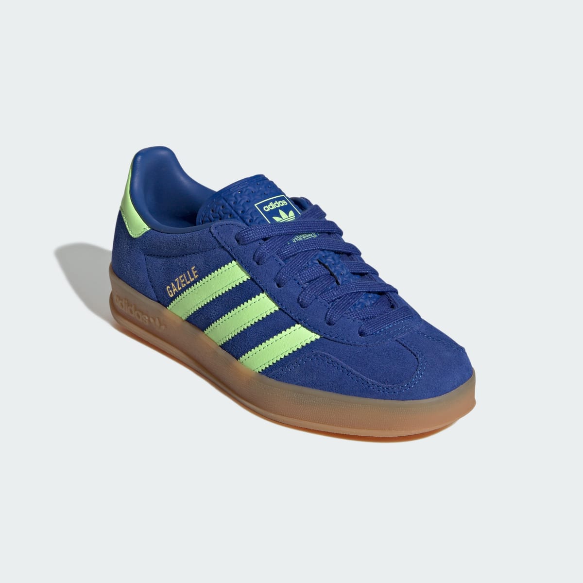 Adidas Kids' GAZELLE INDOOR SHOES - Royal Blue / Green Spark / Gold Metallic - Image 4