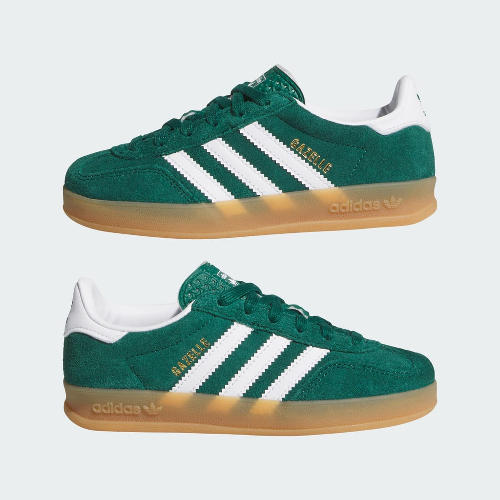 Adidas Kids' GAZELLE INDOOR SHOES - Collegiate Green / Cloud White / Gum - Image 7