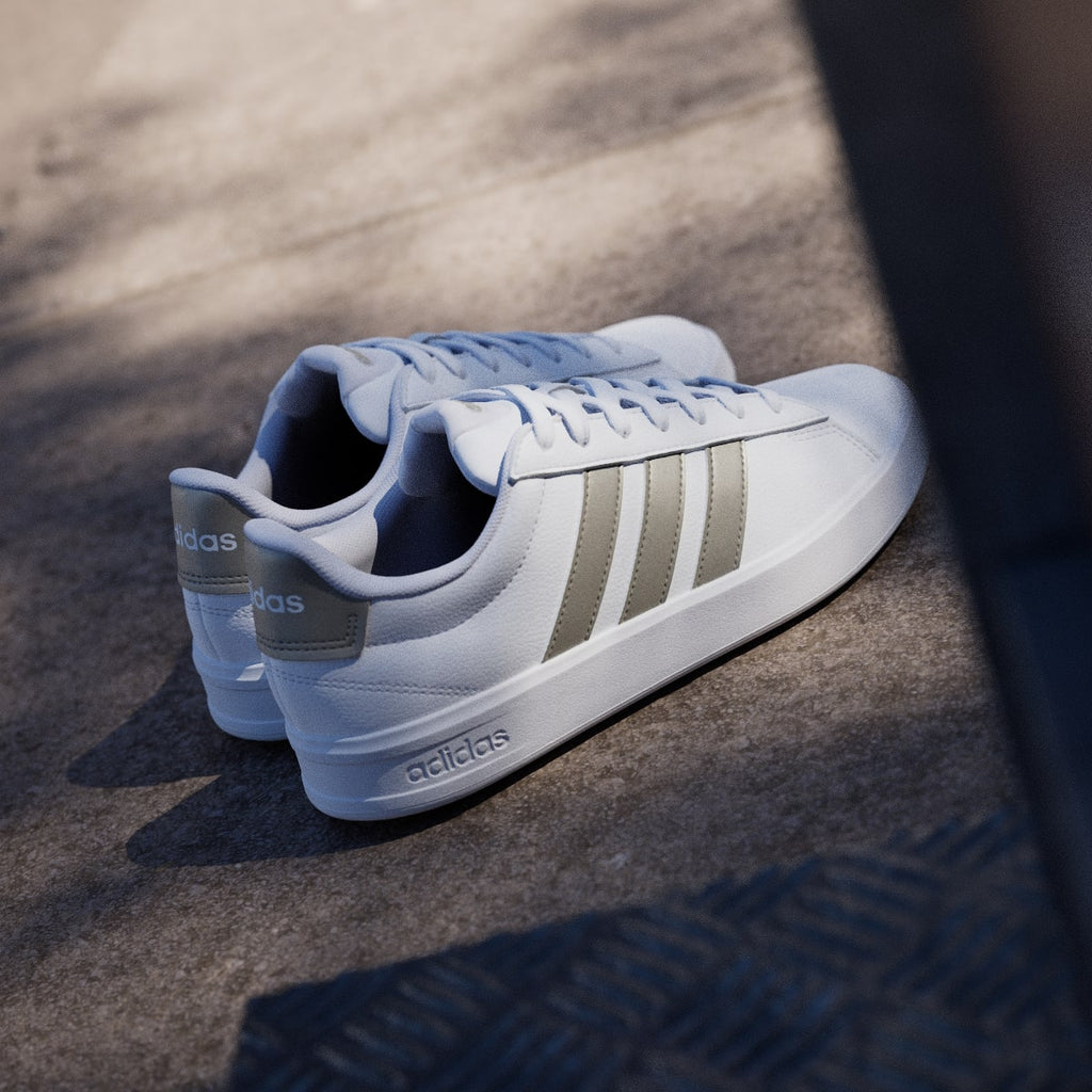 Adidas Women's GRAND COURT 3.0 SHOES - Cloud White / Cyber Metallic / Cloud White - Image 6