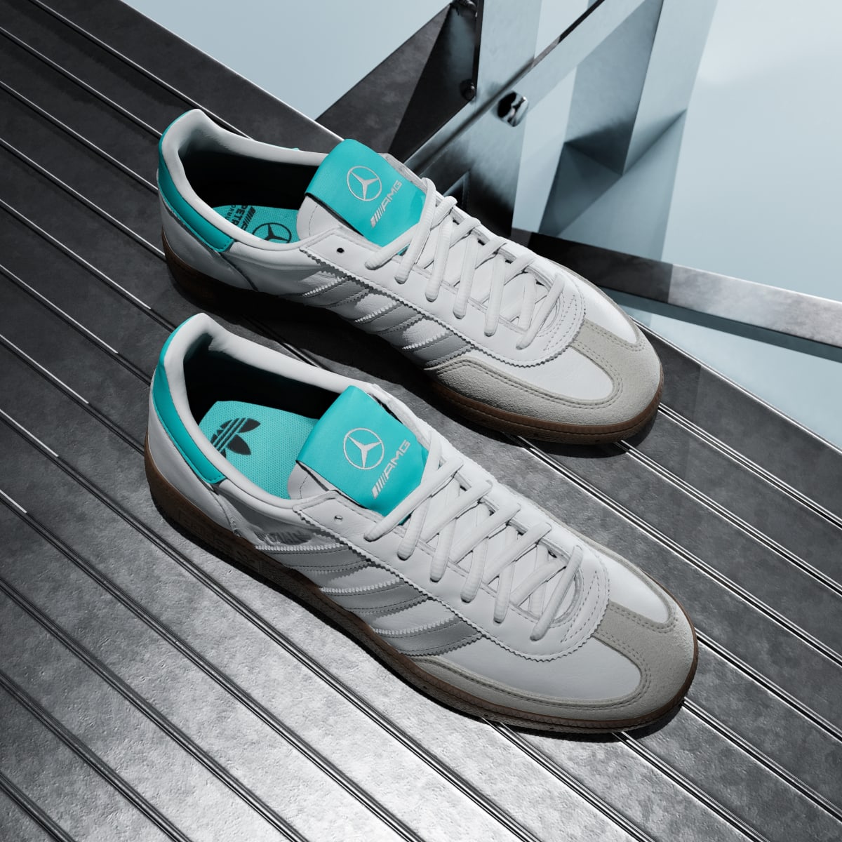 Adidas Men's HANDBALL SPEZIAL MERCEDES SHOES - Cloud White / Silver Metallic / Gum - Image 8