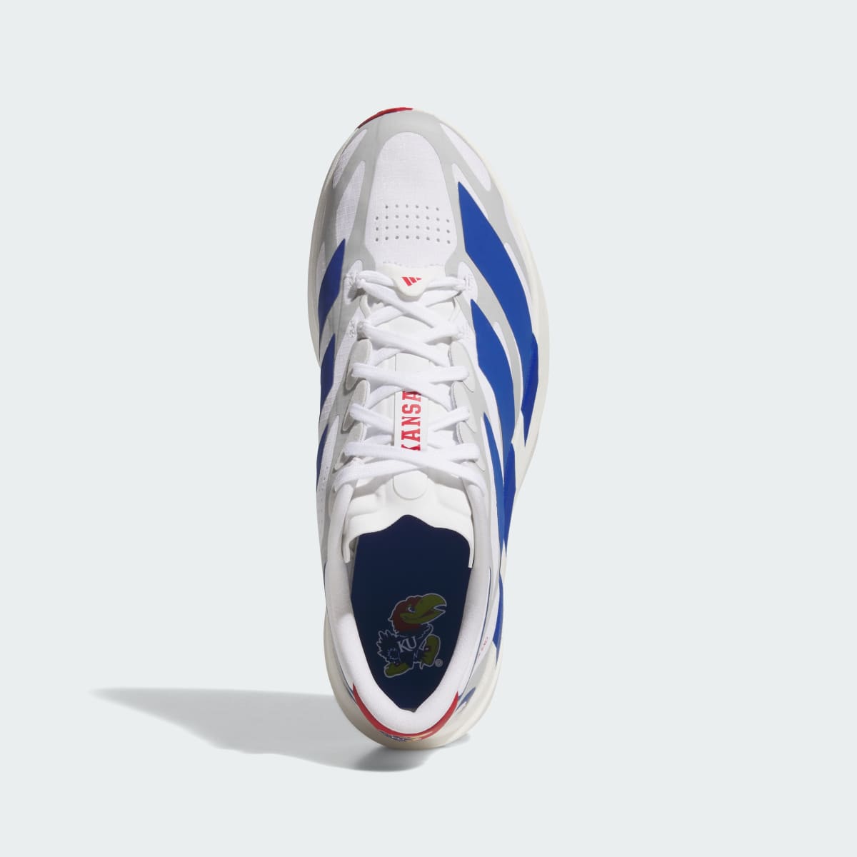 Adidas Women's KANSAS JAYHAWKS ADIZERO EVO SL EXO Shoes - Cloud White / Collegiate Royal / Team Power Red - Image 2