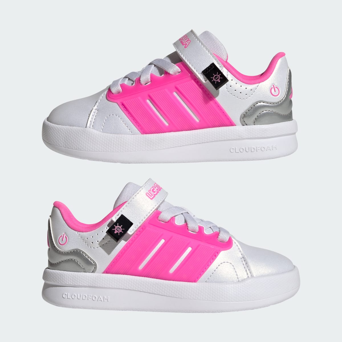 Adidas Kids' LIGHTORAMA COURT SHOES CHILDREN - Cloud White / Lucid Pink / Silver Metallic - Image 8