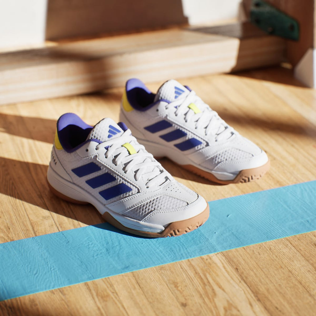 Adidas Kids' Ligra 8 Indoor Shoes Kids - Cloud White / Solar Purple / Solar Lemon - Image 5