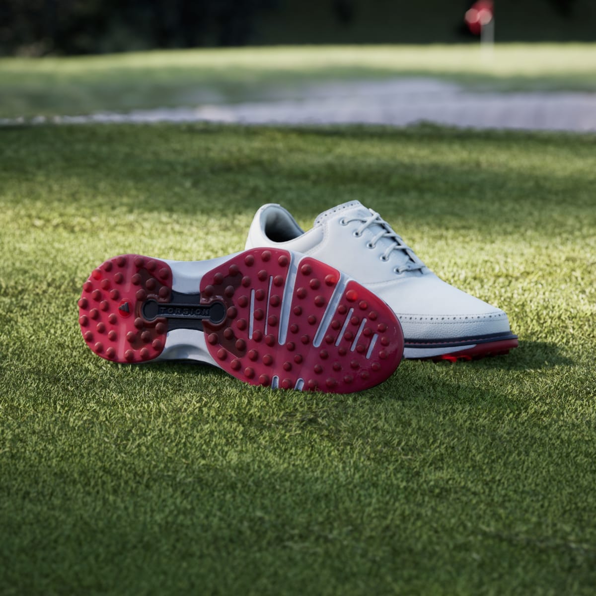 Adidas Women's MC80 SPIKELESS GOLF SHOES - Cloud White / Collegiate Navy / Red - Image 4