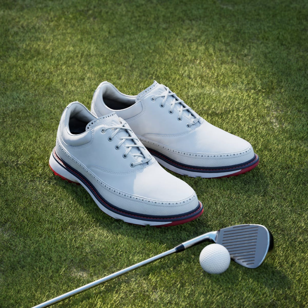 Adidas Men's MC80 SPIKELESS GOLF SHOES - Cloud White / Collegiate Navy / Red - Image 5