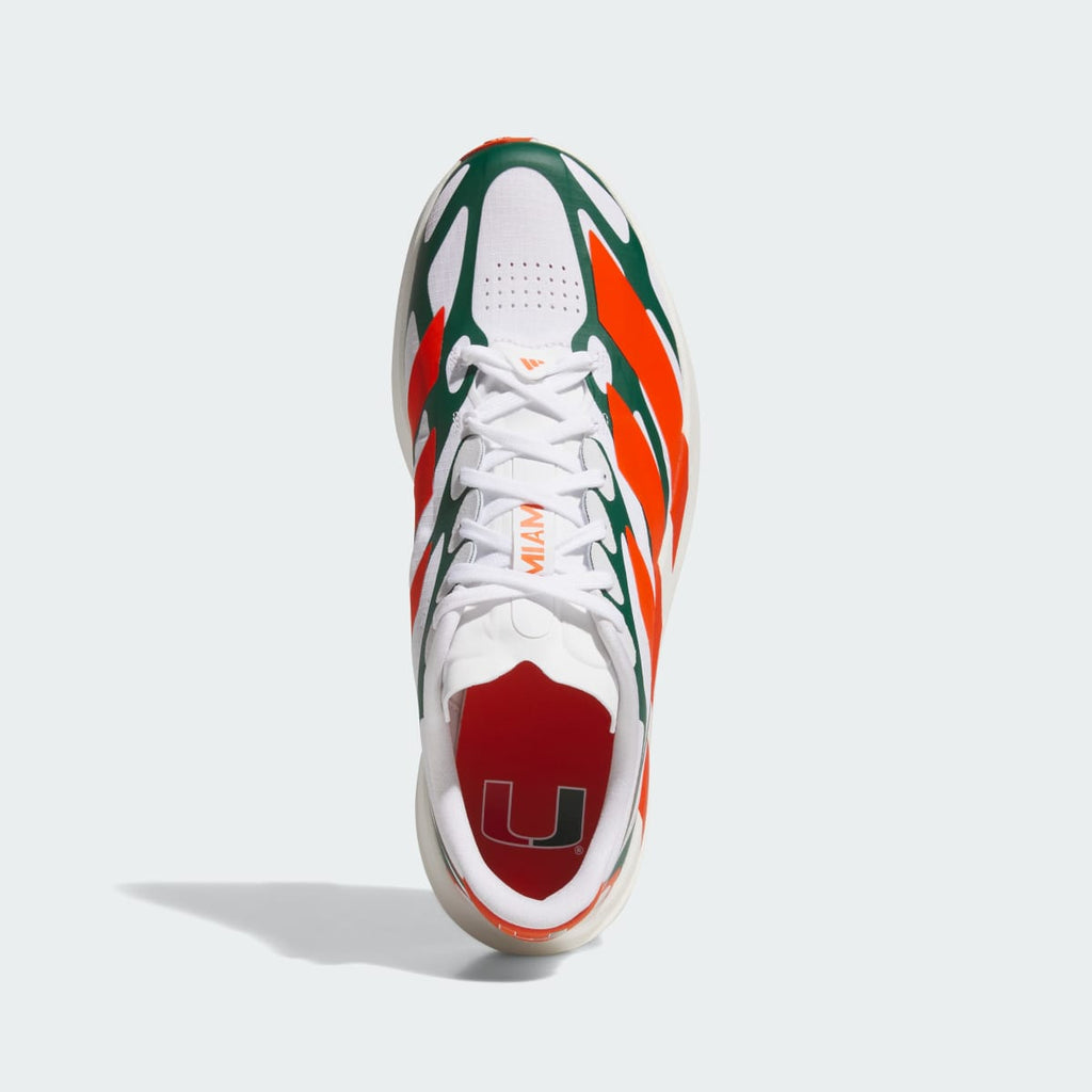 Adidas Men's MIAMI HURRICANES ADIZERO EVO SL EXO Shoes - Cloud White / Dark Green / Collegiate Orange - Image 2