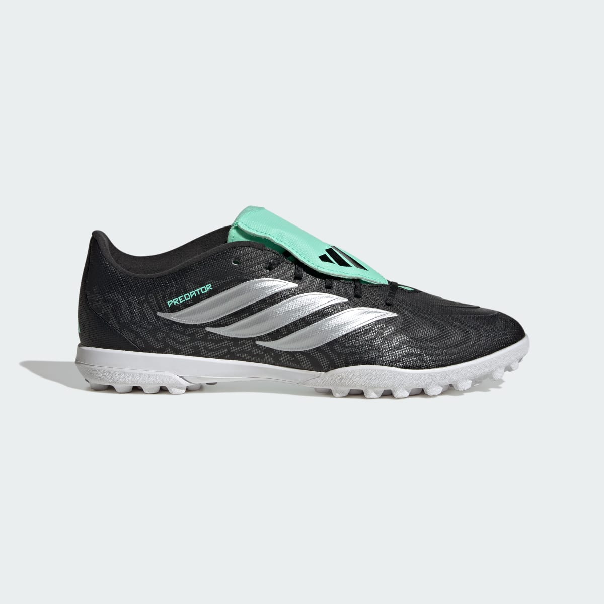 Adidas Women's PREDATOR CLUB Fold-Over Tongue Turf Soccer Cleats - Core Black / Silver Metallic / Pulse Mint - Image 2