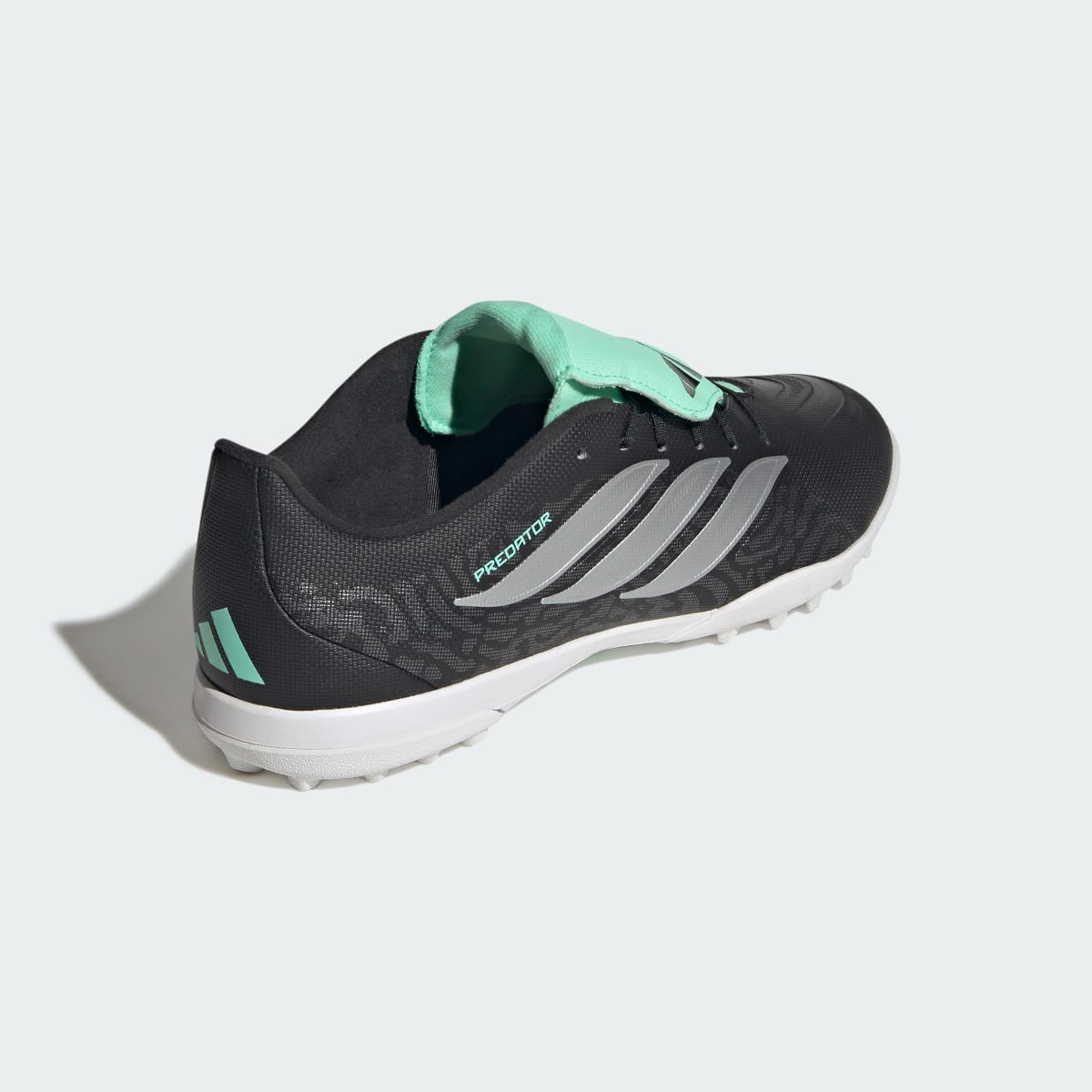 Adidas Women's PREDATOR CLUB Fold-Over Tongue Turf Soccer Cleats - Core Black / Silver Metallic / Pulse Mint - Image 6