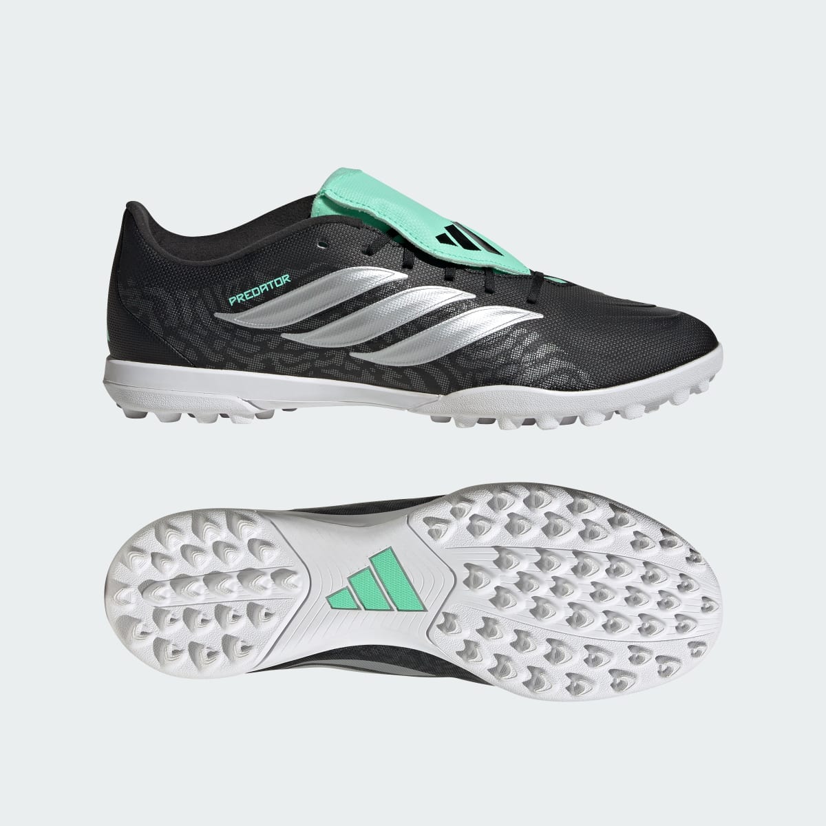 Adidas Women's PREDATOR CLUB Fold-Over Tongue Turf Soccer Cleats - Core Black / Silver Metallic / Pulse Mint - Image 1