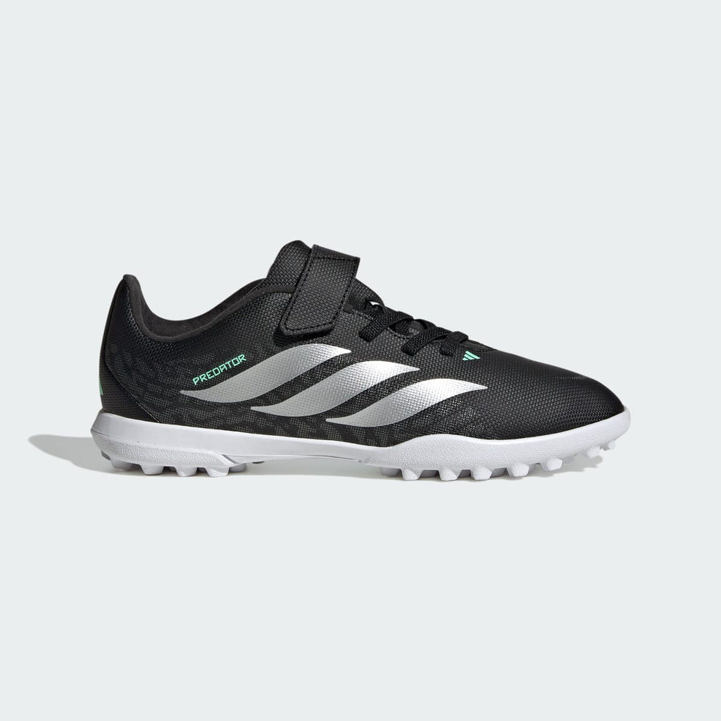 Adidas Kids' PREDATOR CLUB Hook & Loop Turf Soccer Cleats Kids - Core Black / Silver Metallic / Pulse Mint - Image 2