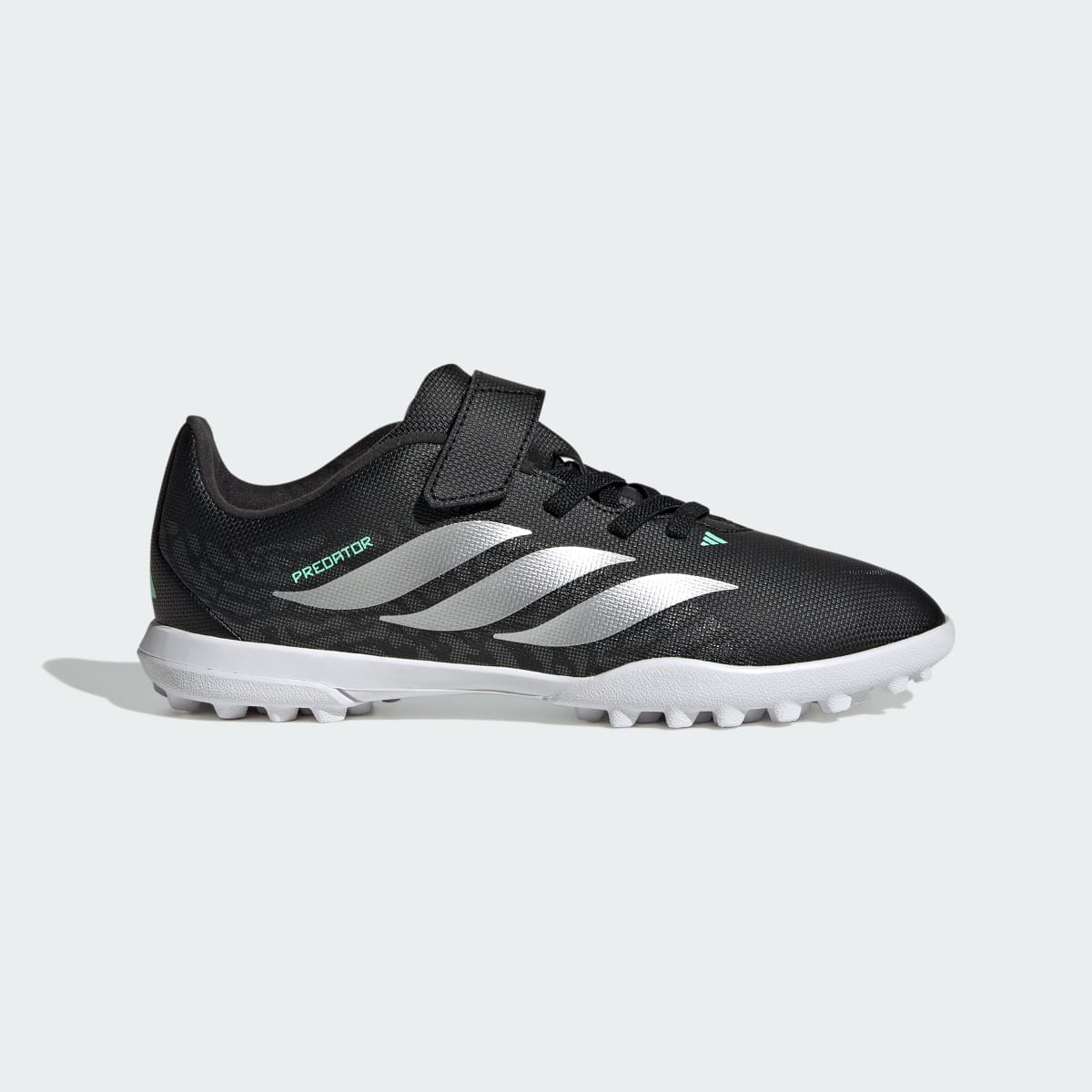 Adidas Kids' PREDATOR CLUB Hook & Loop Turf Soccer Cleats Kids - Core Black / Silver Metallic / Pulse Mint - Image 2