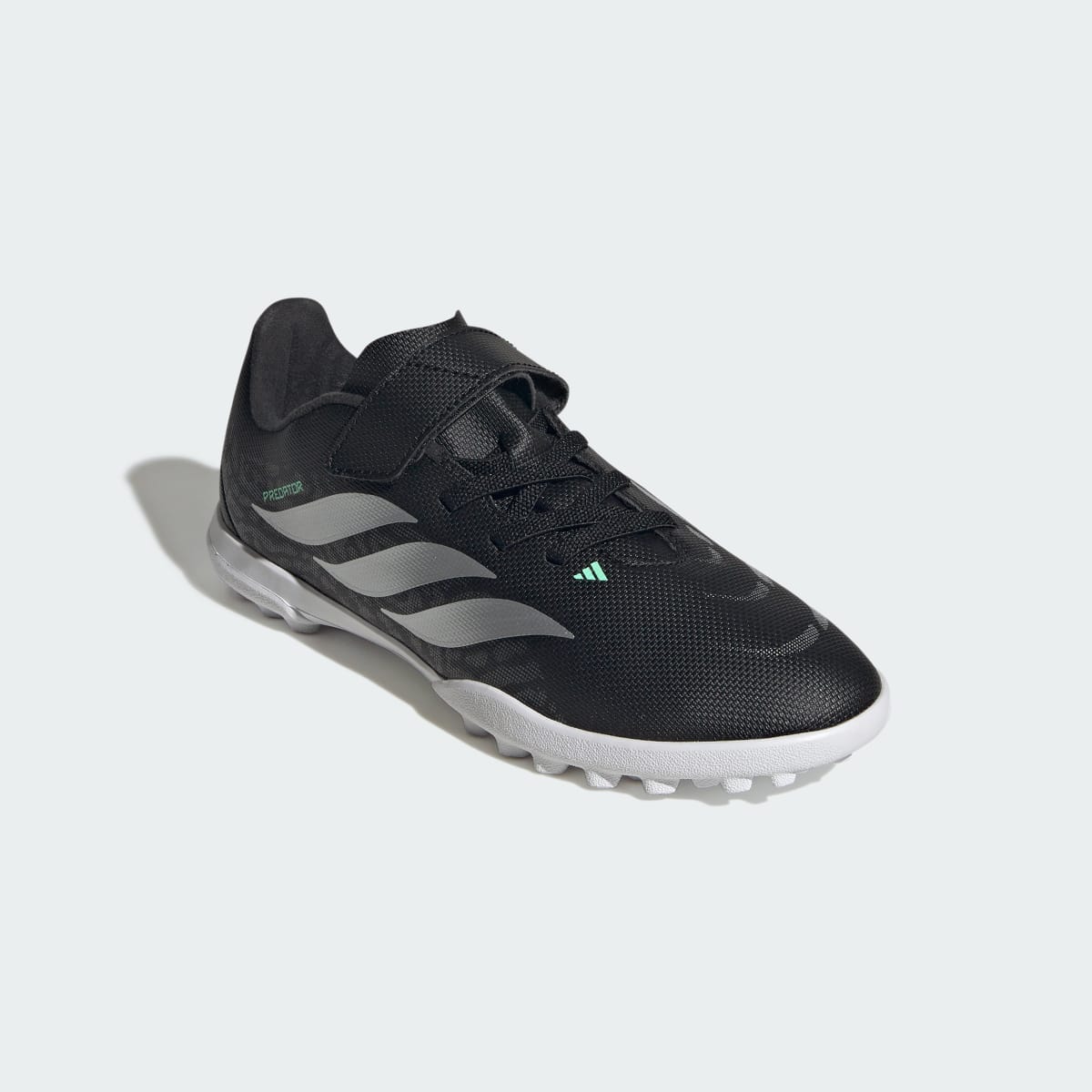 Adidas Kids' PREDATOR CLUB Hook & Loop Turf Soccer Cleats Kids - Core Black / Silver Metallic / Pulse Mint - Image 5