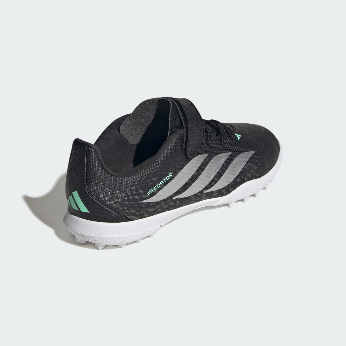 Adidas Kids' PREDATOR CLUB Hook & Loop Turf Soccer Cleats Kids - Core Black / Silver Metallic / Pulse Mint - Image 6