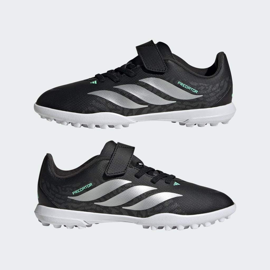 Adidas Kids' PREDATOR CLUB Hook & Loop Turf Soccer Cleats Kids - Core Black / Silver Metallic / Pulse Mint - Image 8
