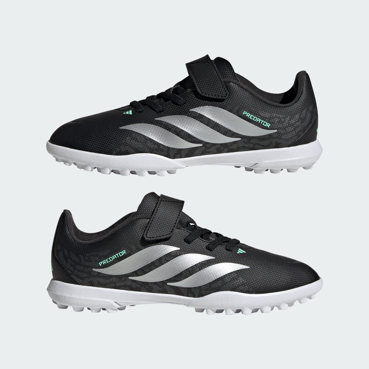 Adidas Kids' PREDATOR CLUB Hook & Loop Turf Soccer Cleats Kids - Core Black / Silver Metallic / Pulse Mint - Image 8