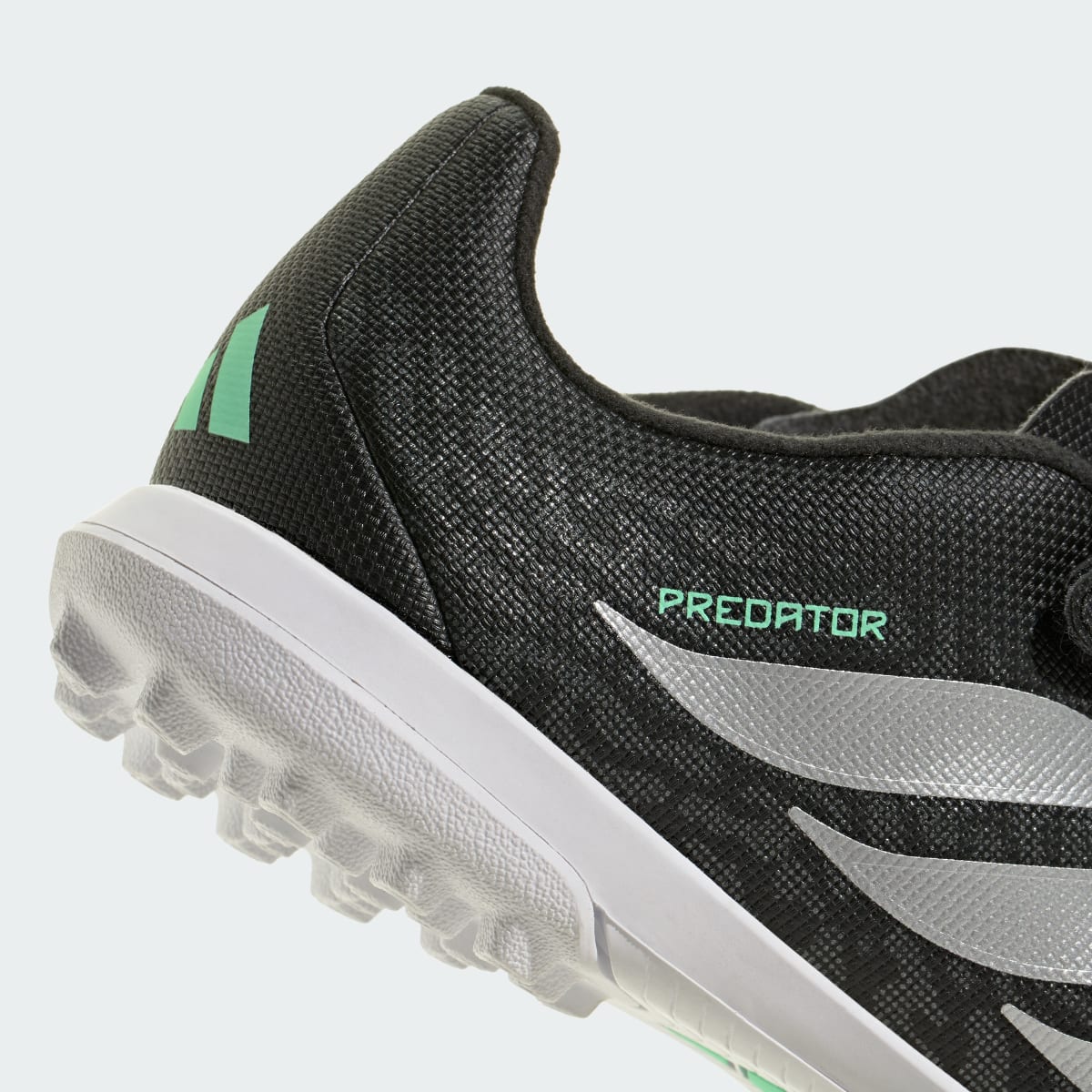Adidas Kids' PREDATOR CLUB Hook & Loop Turf Soccer Cleats Kids - Core Black / Silver Metallic / Pulse Mint - Image 9