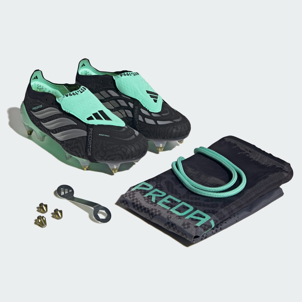 Adidas Women's PREDATOR ELITE Fold-Over Tongue Soft Ground Soccer Cleats - Core Black / Silver Metallic / Pulse Mint - Image 9