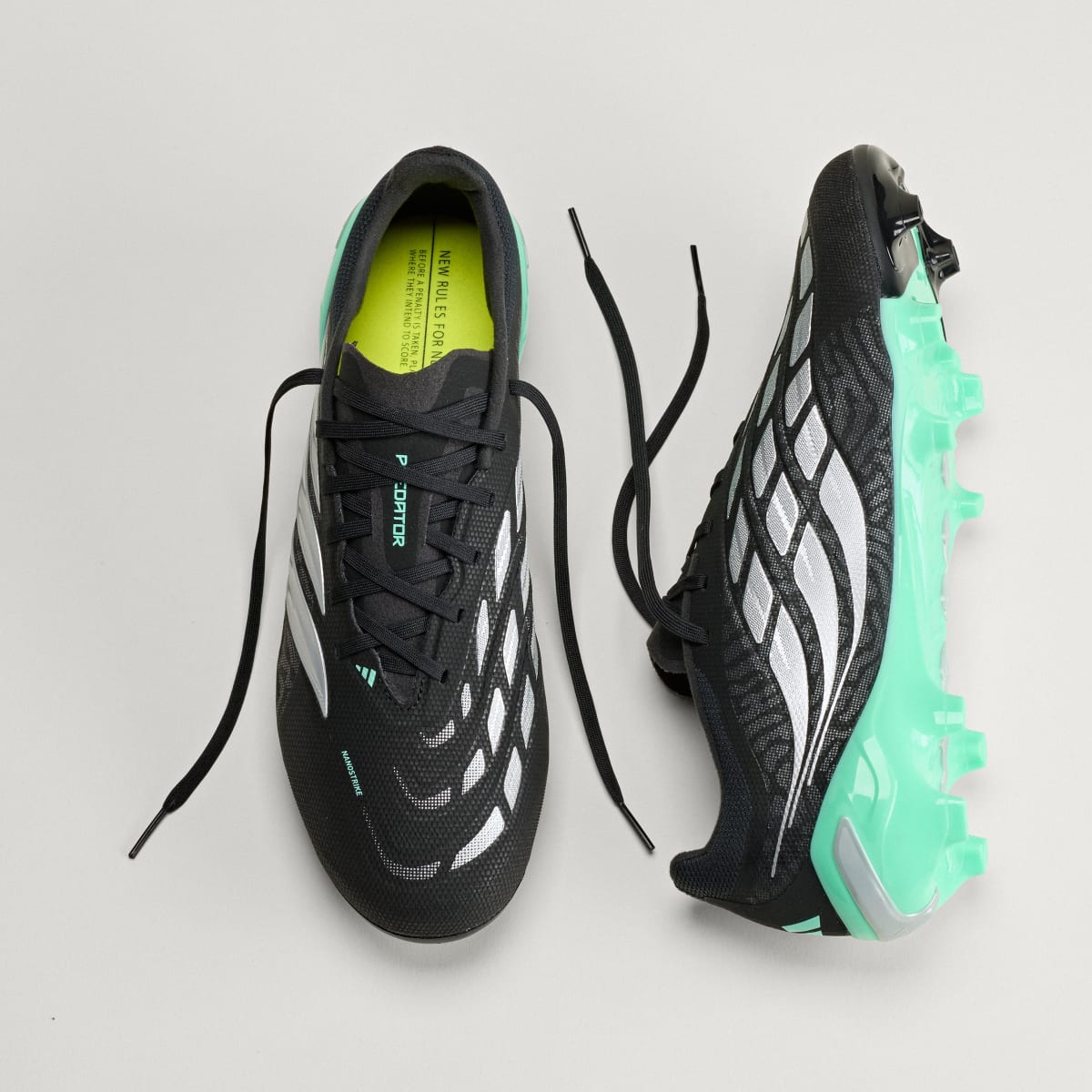 Adidas Men's PREDATOR LEAGUE Firm Ground Soccer Cleats - Core Black / Silver Metallic / Pulse Mint - Image 3