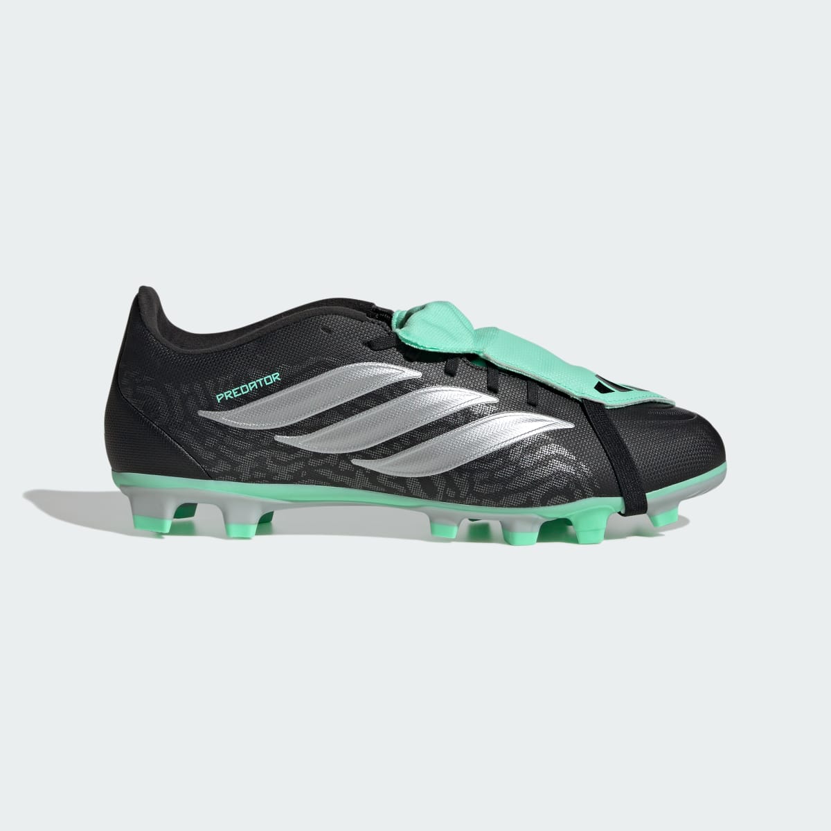 Adidas Women's Predator Club Fold-Over Tongue Firm Ground/Multi Ground Soccer Cleats - Core Black / Silver Metallic / Pulse Mint - Image 2