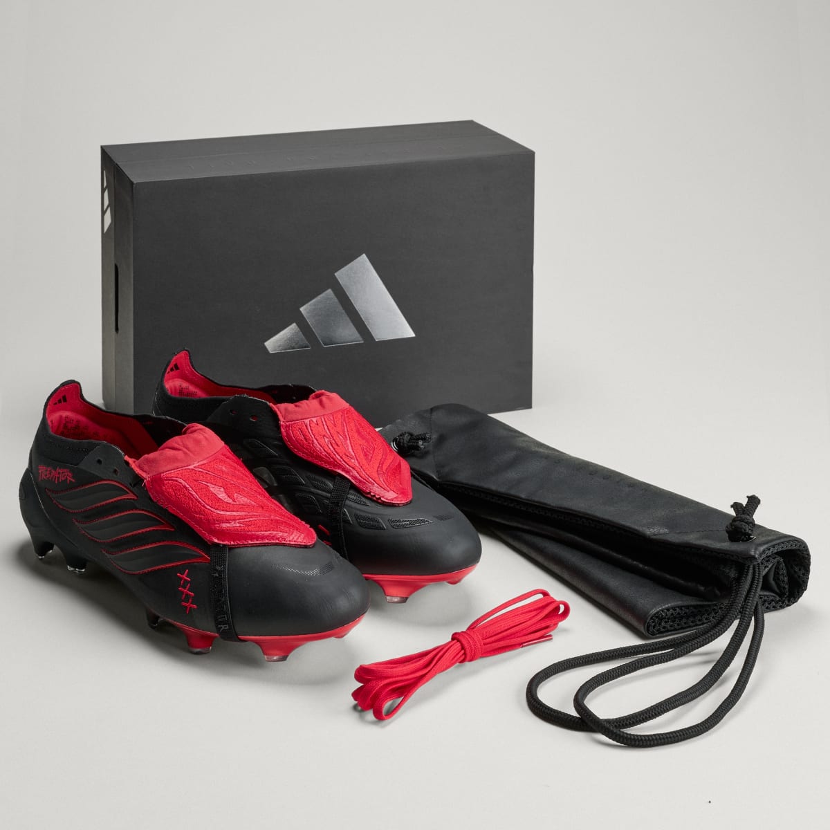 Adidas Men's Predator Elite L-TECH Fold-Over Tongue Firm Ground Soccer Cleats - Core Black / Core Black / Vivid Red - Image 10