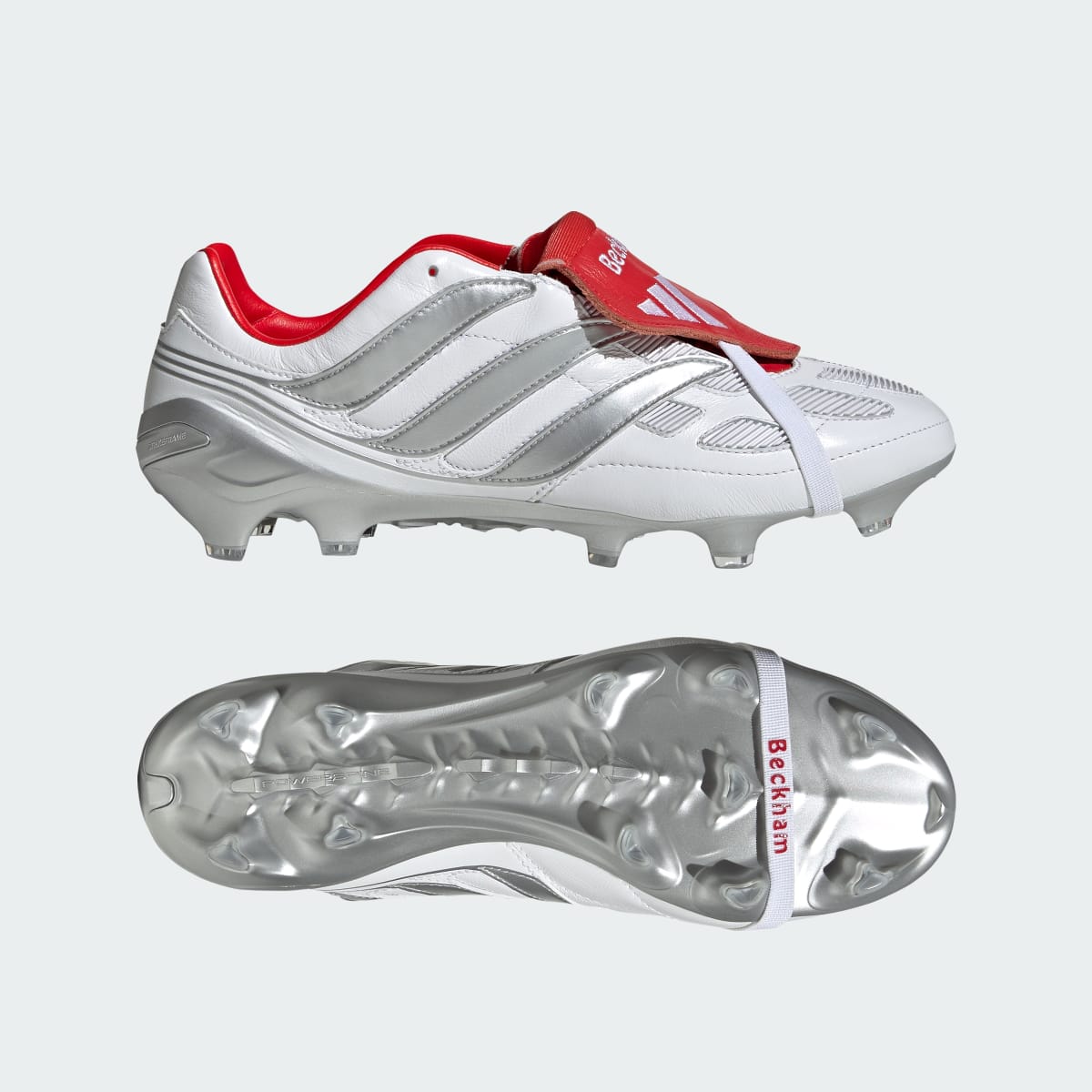 Adidas Men's Predator Precision David Beckham Firm Ground Soccer Cleats - Cloud White / Silver Metallic / Vivid Red - Image 1