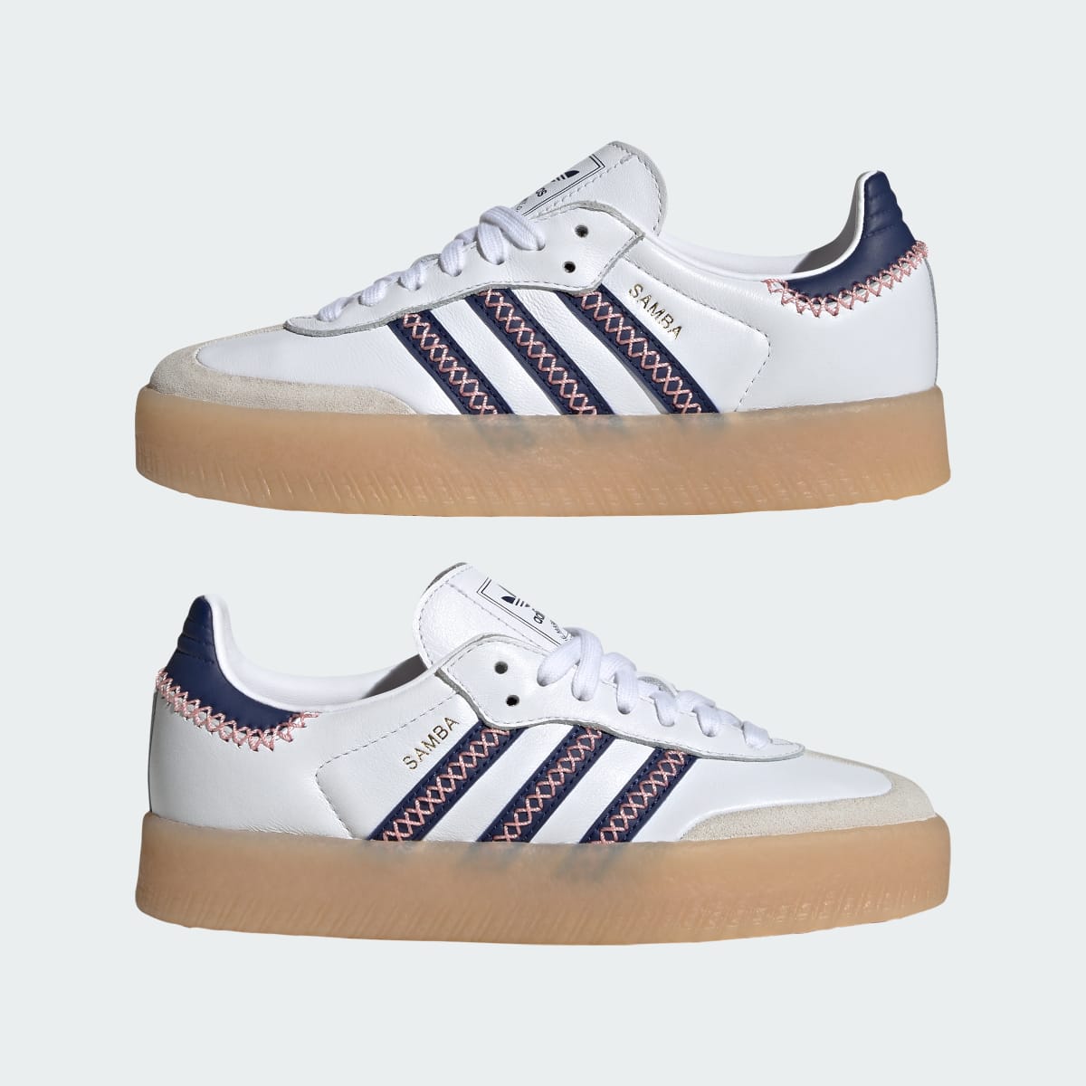 Adidas Kids' SAMBAE SHOES - Cloud White / Dark Blue / Glow Pink - Image 7