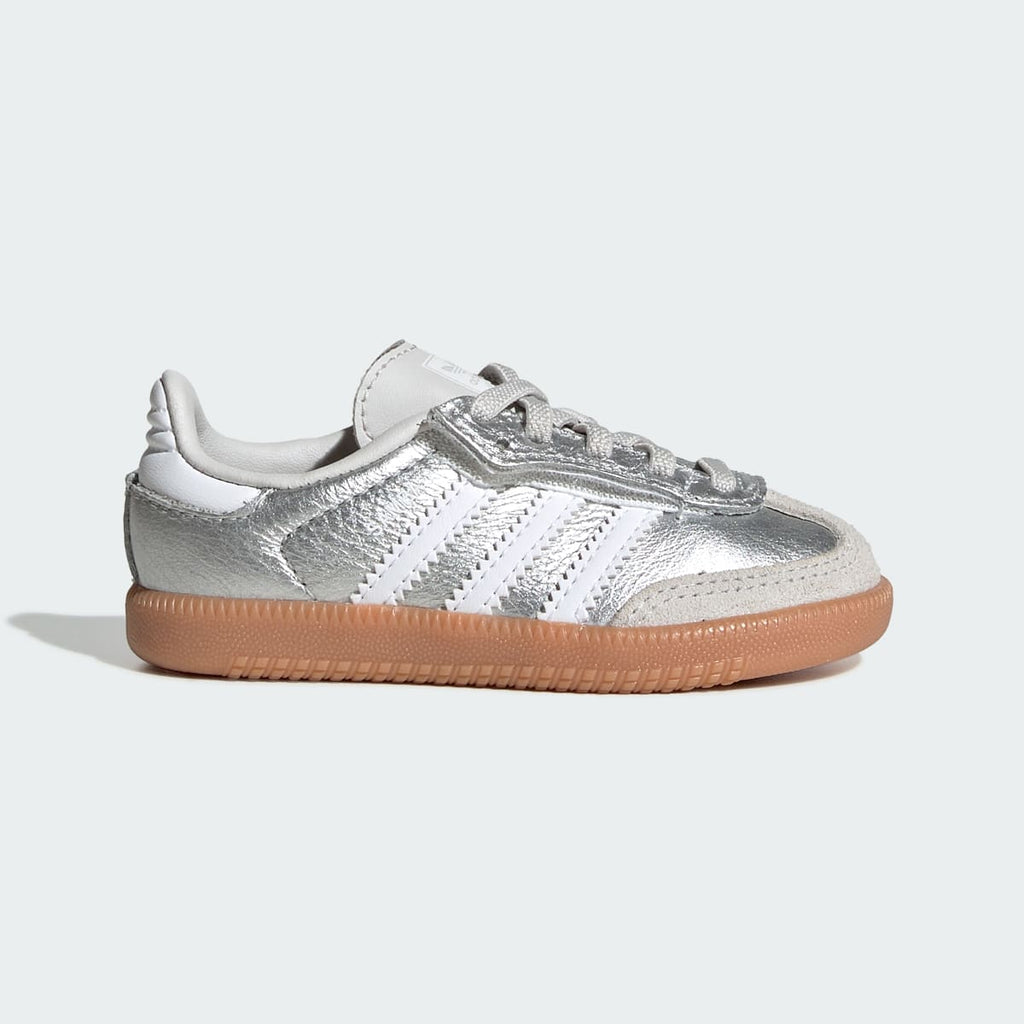 Adidas Kids' SAMBA OG COMFORT CLOSURE ELASTIC LACE SHOES - Silver Metallic / Cloud White / Gum - Image 1