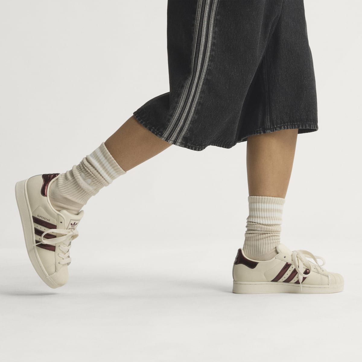 Adidas Women's SUPERSTAR II SHOES - Off White / Maroon / Gold Metallic - Image 2