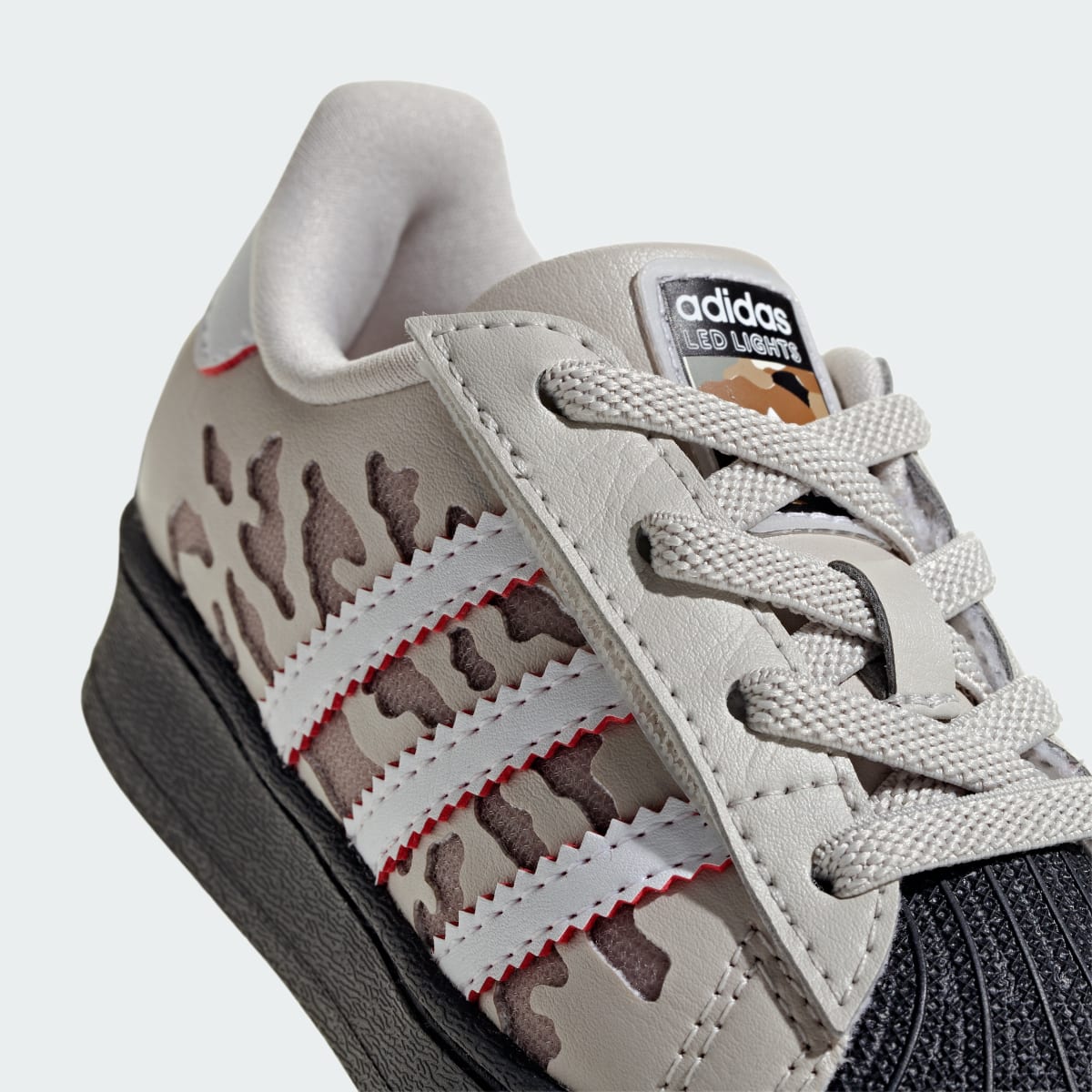 Adidas Kids' SUPERSTAR LED LIGHTS COMFORT CLOSURE ELASTIC LACE SHOES - Beige / Cloud White / Wonder White - Image 11