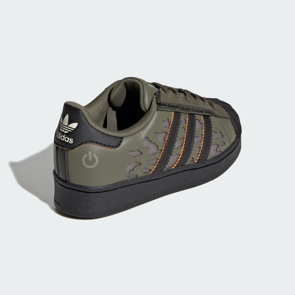 Adidas Kids' SUPERSTAR LED LIGHTS COMFORT CLOSURE ELASTIC LACE SHOES - Silver Pebble / Olive Strata / Core Black - Image 6