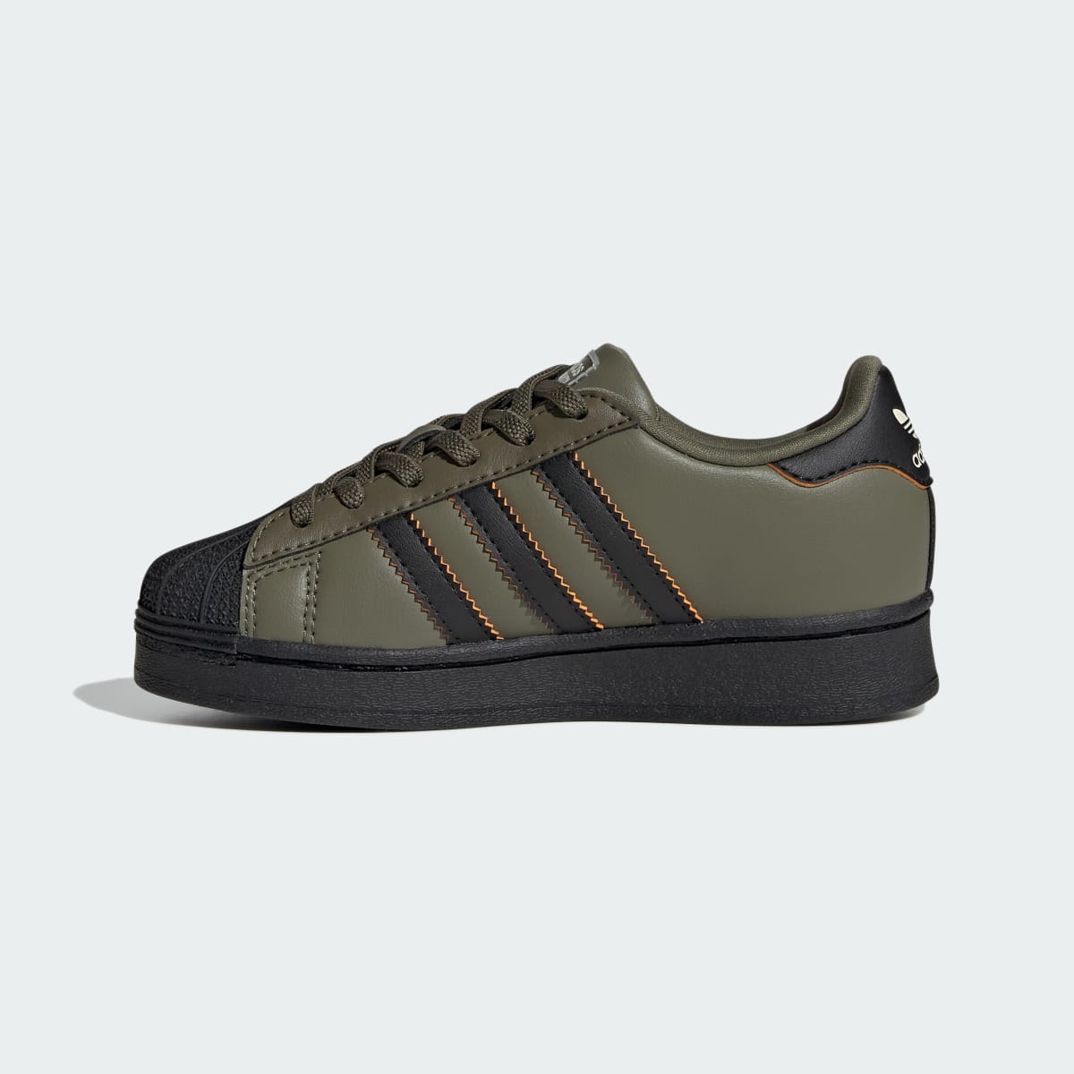 Adidas Kids' SUPERSTAR LED LIGHTS COMFORT CLOSURE ELASTIC LACE SHOES - Silver Pebble / Olive Strata / Core Black - Image 7