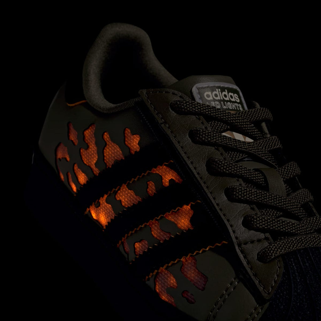 Adidas Kids' SUPERSTAR LED LIGHTS COMFORT CLOSURE ELASTIC LACE SHOES - Silver Pebble / Olive Strata / Core Black - Image 9