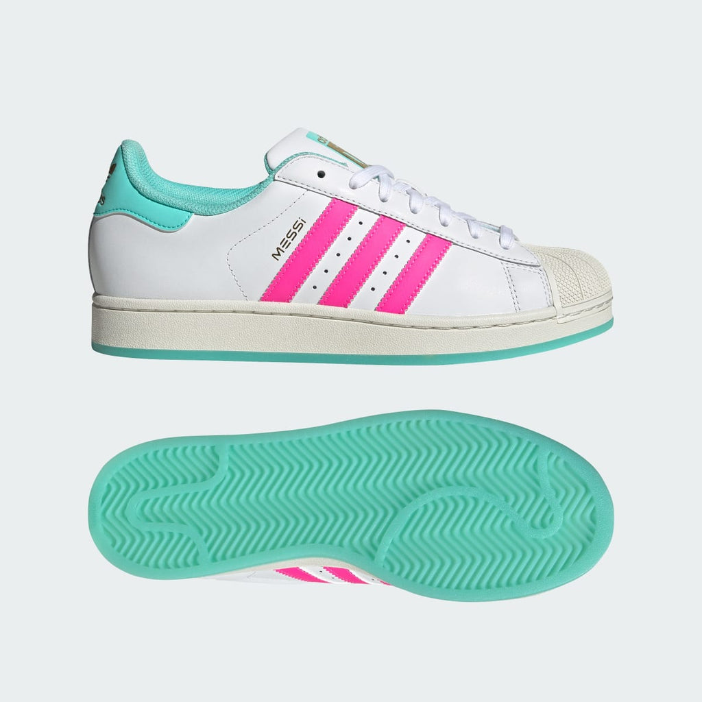 Adidas Men's SUPERSTAR MESSI shoes - Cloud White / Lucid Pink / Flash Aqua - Image 1