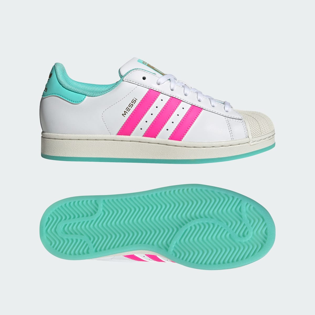 Adidas Men's SUPERSTAR MESSI shoes - Cloud White / Lucid Pink / Flash Aqua - Image 1