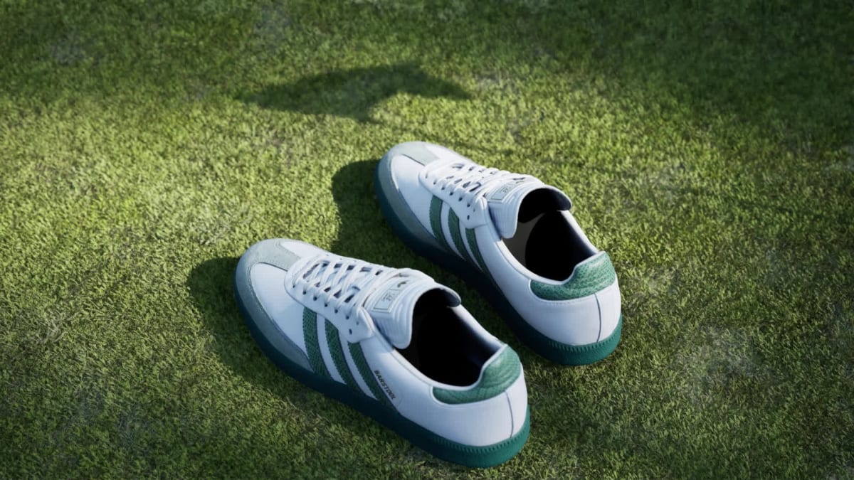 Adidas Men's Samba Barstool Spikeless Golf Shoes - Cloud White / Collegiate Green / Silver Green - Image 2
