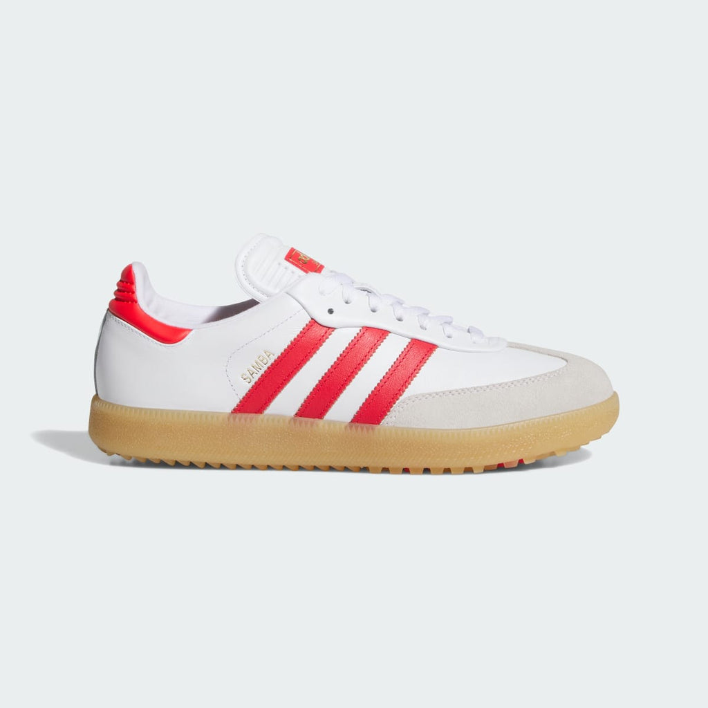 Adidas Men's Samba Spikeless Golf Shoes - Cloud White / Pure Ruby / Gum - Image 1