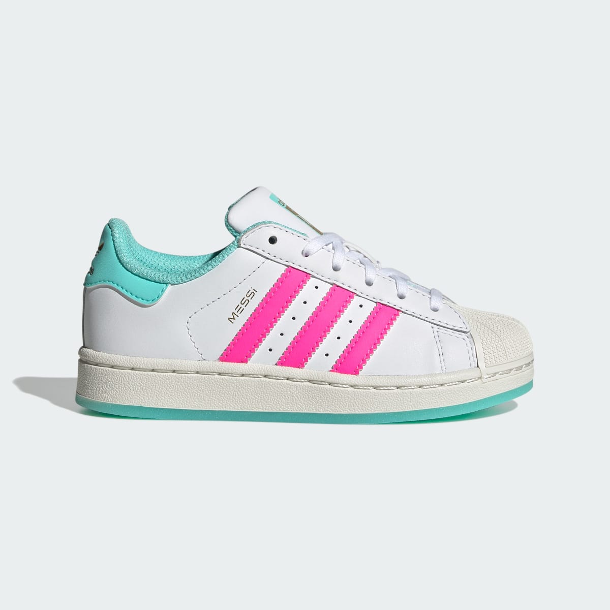 Adidas Kids' Superstar Messi Shoes Kids - Cloud White / Lucid Pink / Flash Aqua - Image 2