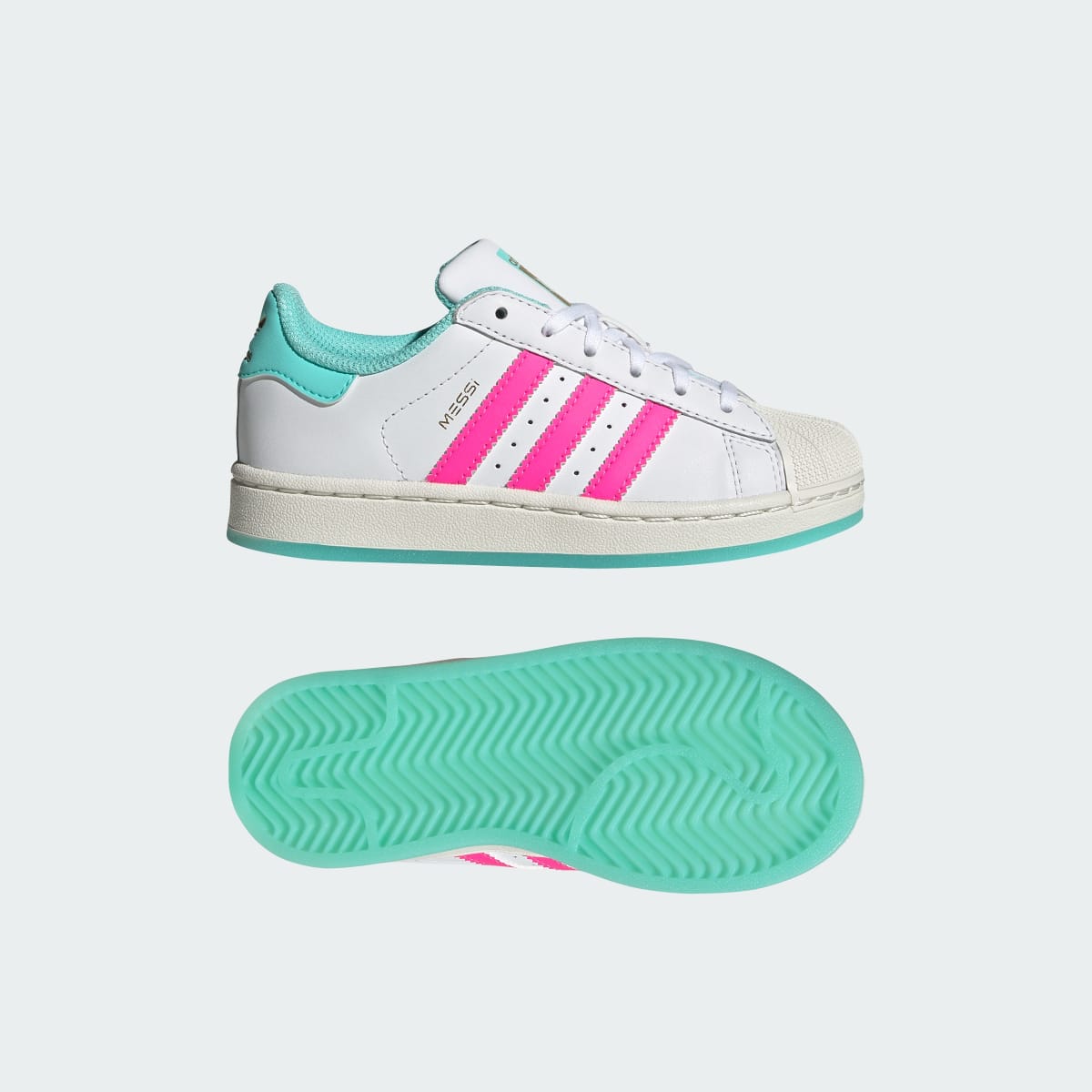 Adidas Kids' Superstar Messi Shoes Kids - Cloud White / Lucid Pink / Flash Aqua - Image 1