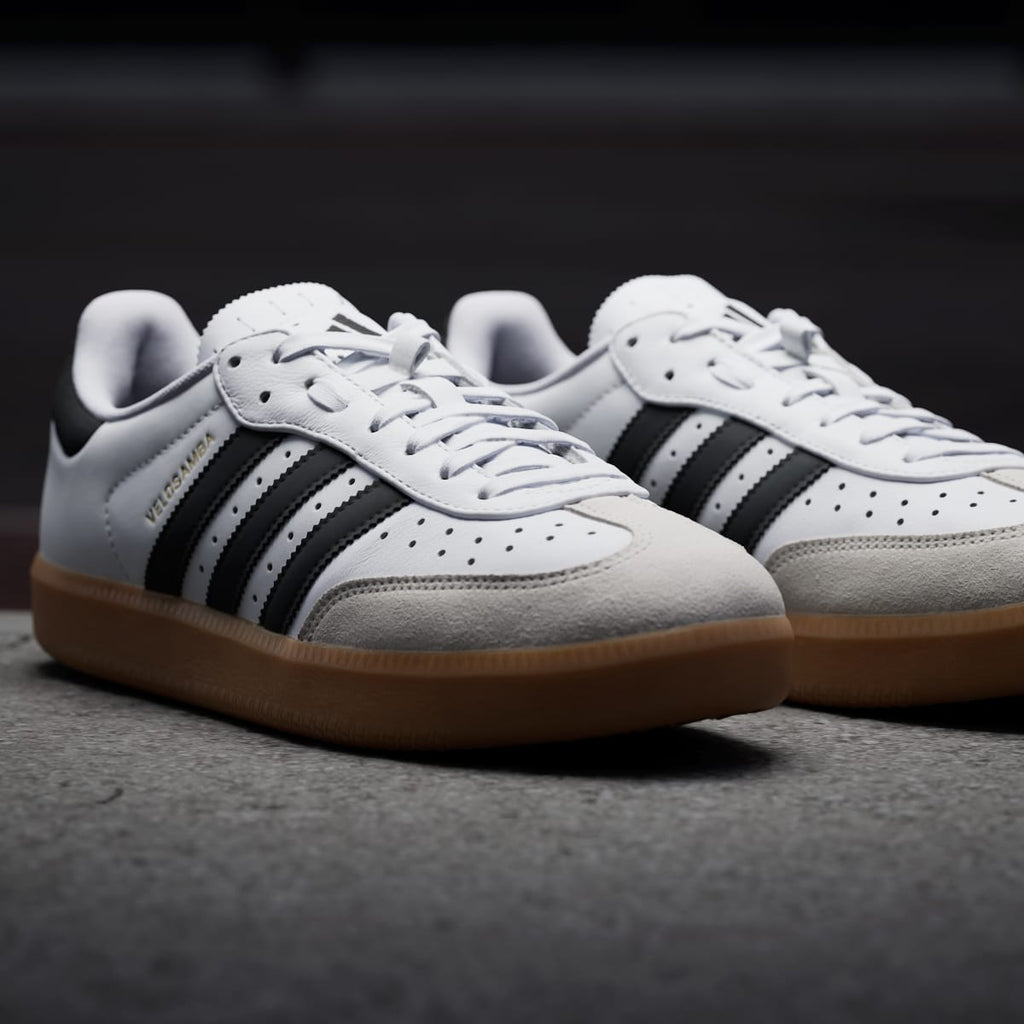 Adidas Men's Velosamba Leather Shoes - Cloud White / Core Black / Gold Metallic - Image 9